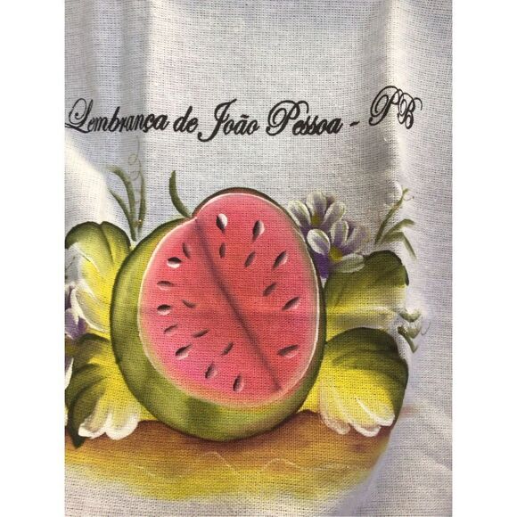 Vintage Linen Watermelon Table Cover White Red - Picture 2 of 11